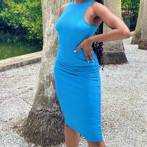 NA-KD Fashion Women's Blue Recycled Sleeveless Ribbed Midi Dress